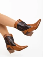 Cizme dama camel cu maro din piele ecologica Nimera