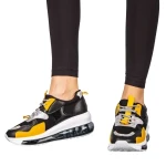 Pantofi sport dama negri din piele ecologica si material textil Tursa