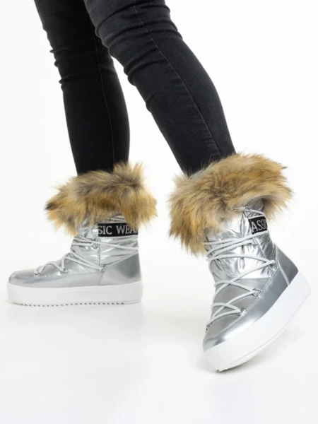 Cizme dama argintIi din material textil Rosalba