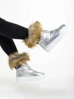 Cizme dama argintIi din material textil Rosalba