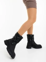 Cizme dama negre din piele ecologica si material sintetic Linora