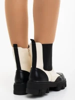 Ghete dama bej cu negru din piele ecologica Lilana