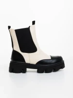 Ghete dama bej cu negru din piele ecologica Lilana