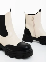 Ghete dama bej cu negru din piele ecologica Lilana