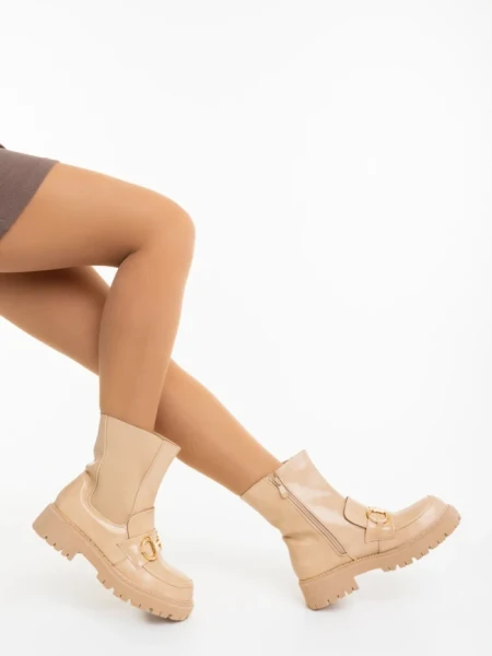 Ghete dama bej din piele ecologica Aurona