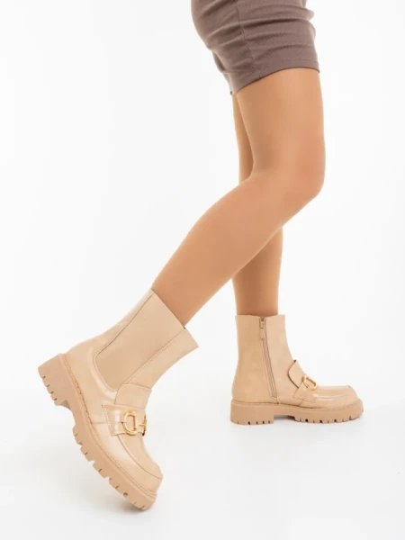 Ghete dama bej din piele ecologica Aurona