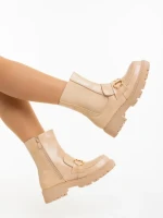 Ghete dama bej din piele ecologica Aurona