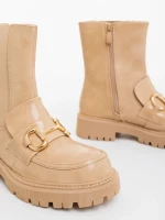 Ghete dama bej din piele ecologica Aurona