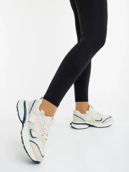 Pantofi sport dama bej cu albastru din piele ecologica si material textil Revana