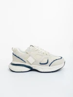 Pantofi sport dama bej cu albastru din piele ecologica si material textil Revana