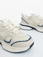 Pantofi sport dama bej cu albastru din piele ecologica si material textil Revana