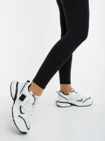 Pantofi sport dama alb cu negru din piele ecologica si material textil Revana