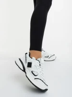 Pantofi sport dama alb cu negru din piele ecologica si material textil Revana