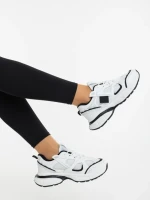 Pantofi sport dama alb cu negru din piele ecologica si material textil Revana