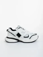 Pantofi sport dama alb cu negru din piele ecologica si material textil Revana