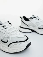 Pantofi sport dama alb cu negru din piele ecologica si material textil Revana
