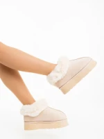 Papuci dama bej deschis din material textil Astria