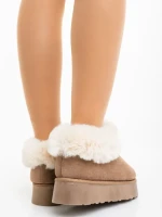 Papuci dama bej inchis din material textil  Astria