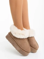 Papuci dama bej inchis din material textil  Astria