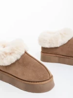 Papuci dama bej inchis din material textil  Astria