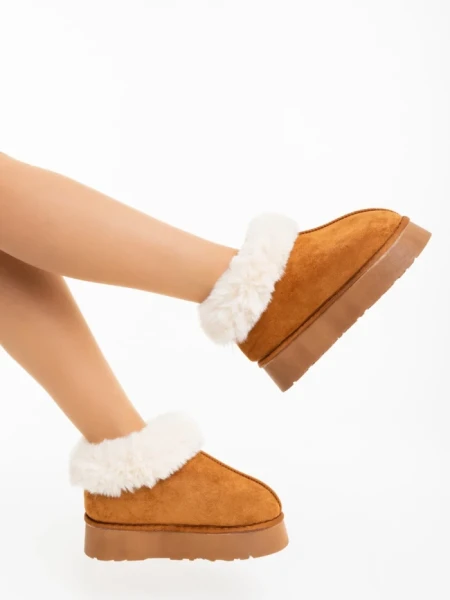 Papuci dama camel din material textil Astria