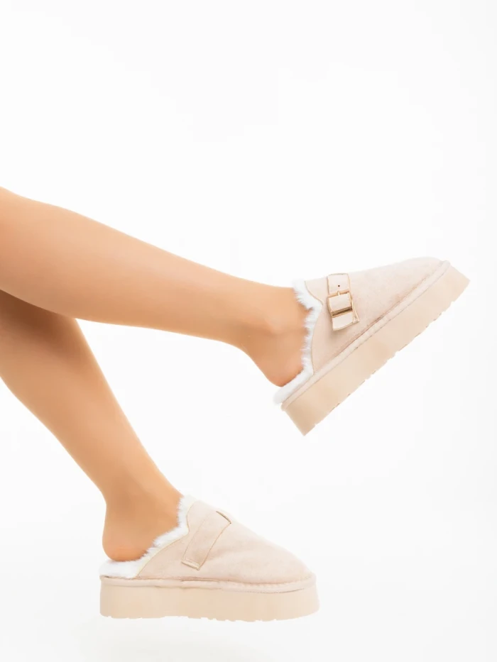 Papuci dama bej din material textil Sorella