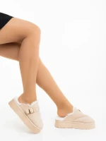 Papuci dama bej din material textil Sorella