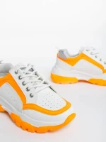 Pantofi sport dama albi cu portocaliu din piele ecologica Mona