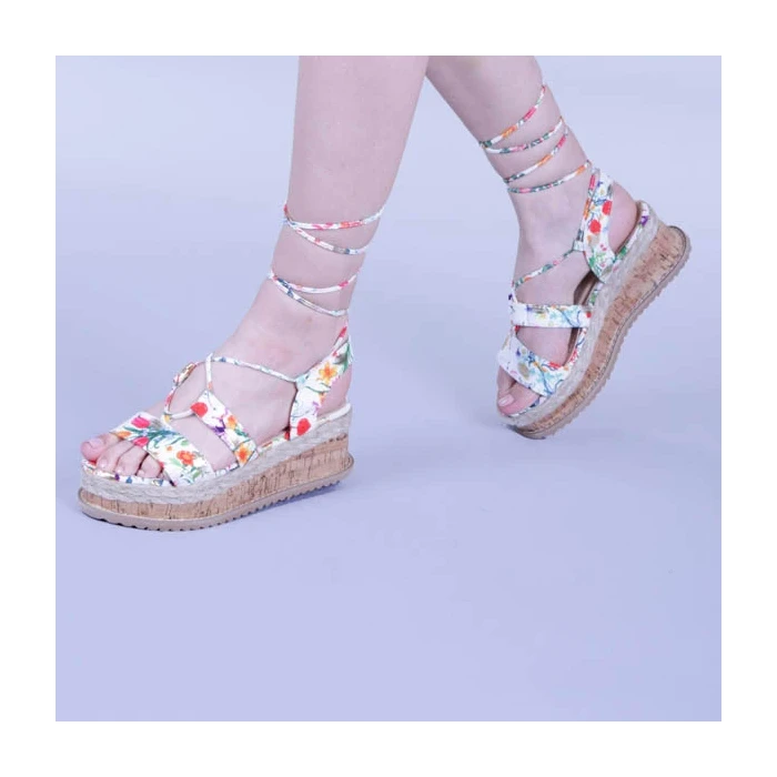 Sandale dama Afina albe floral