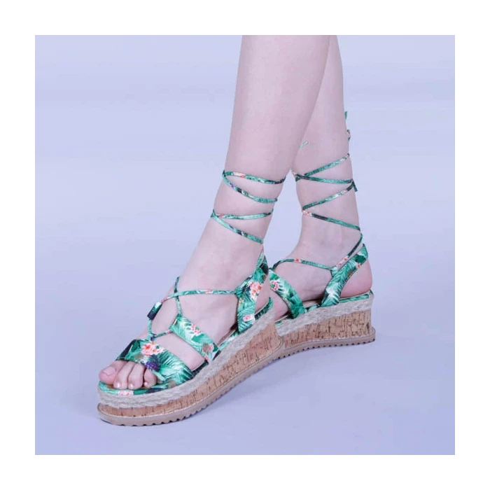 Sandale dama Afina verzi floral