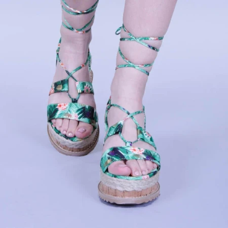 Sandale dama Afina verzi floral