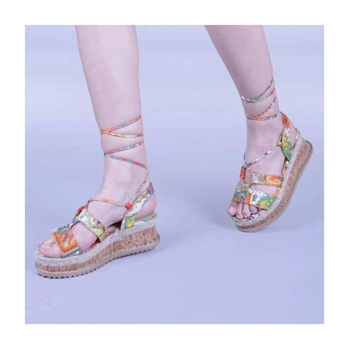 Sandale dama Afina portocaliu floral