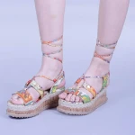 Sandale dama Afina portocaliu floral