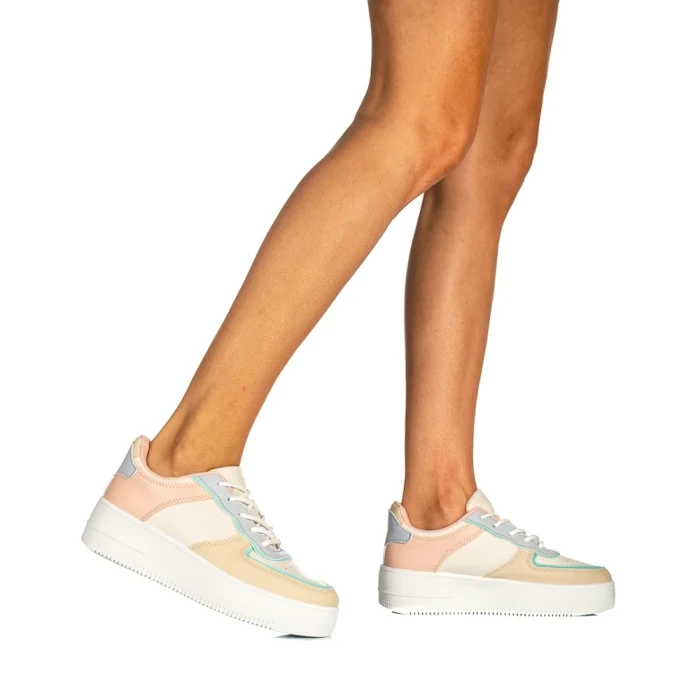 Pantofi sport dama Panema bej cu roz si albastru