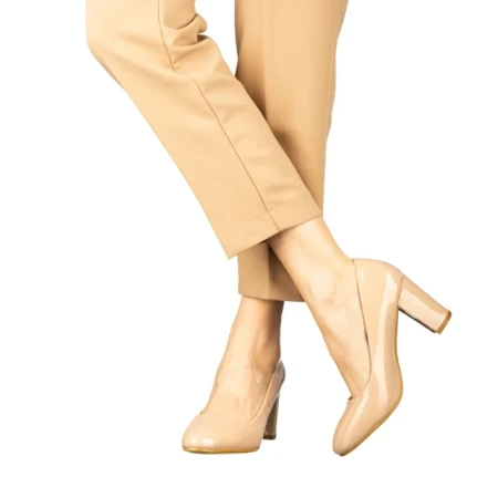 Pantofi dama cu toc bej din piele ecologica Crenta