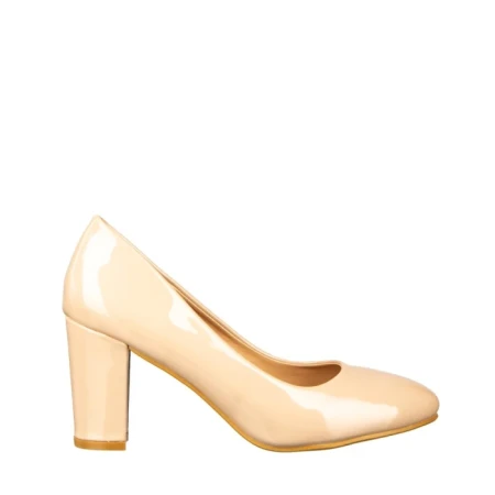 Pantofi dama cu toc bej din piele ecologica Crenta