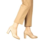 Pantofi dama cu toc bej din piele ecologica Crenta