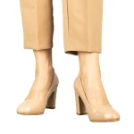 Pantofi dama cu toc bej din piele ecologica Crenta