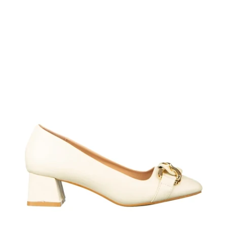 Pantofi dama cu toc bej din piele ecologica Sansiro