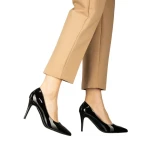 Pantofi dama cu toc negri din piele ecologica Rocha