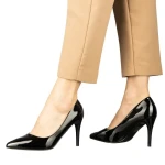 Pantofi dama cu toc negri din piele ecologica Rocha