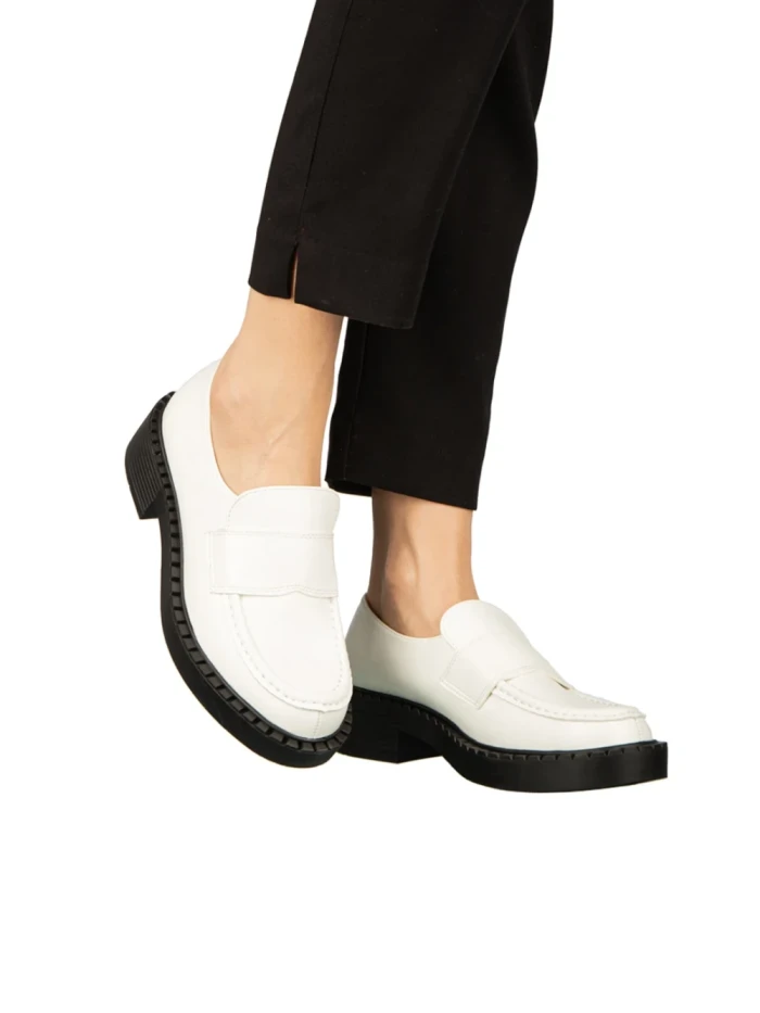 Mocasini dama albi din piele ecologica Pertina