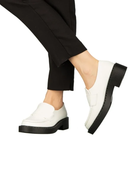 Mocasini dama albi din piele ecologica Pertina