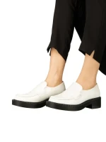 Mocasini dama albi din piele ecologica Pertina