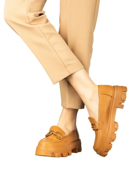 Mocasini dama camel din piele ecologica Mantiq