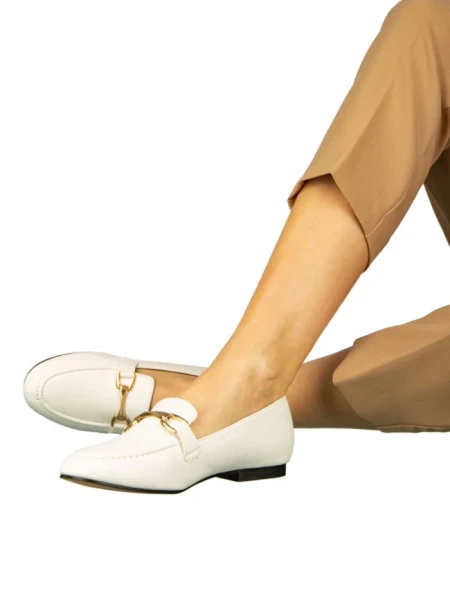 Mocasini dama albi din piele ecologica Dineb