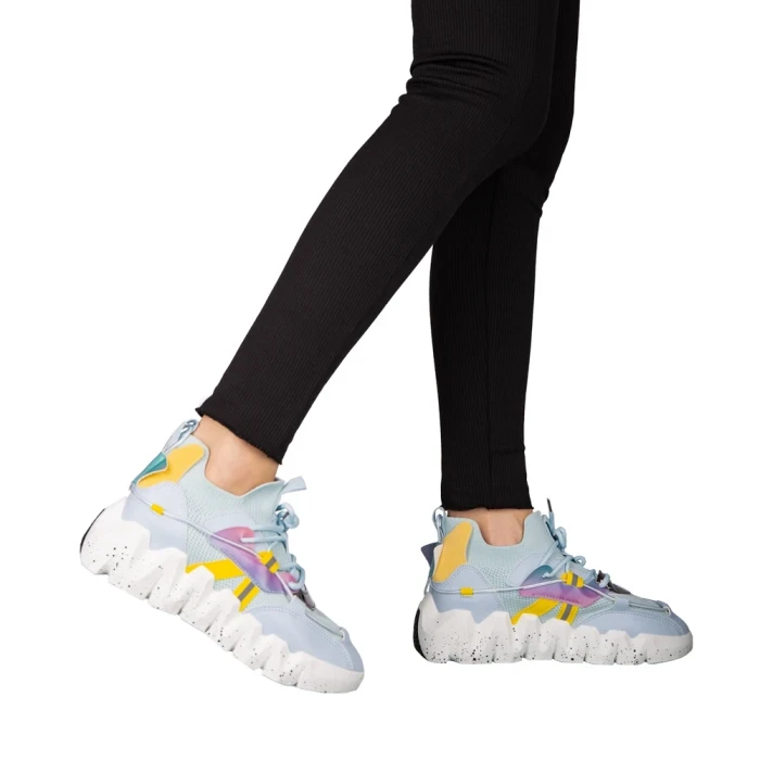 Pantofi sport dama albastri din piele ecologica si material textil Gingero