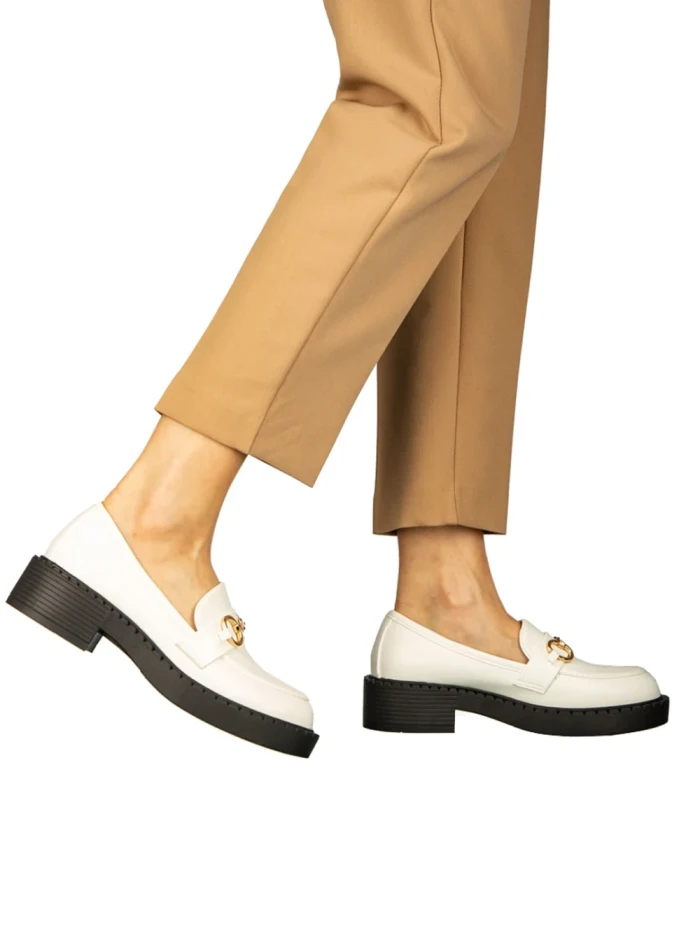 Mocasini dama albi din piele ecologica Surta