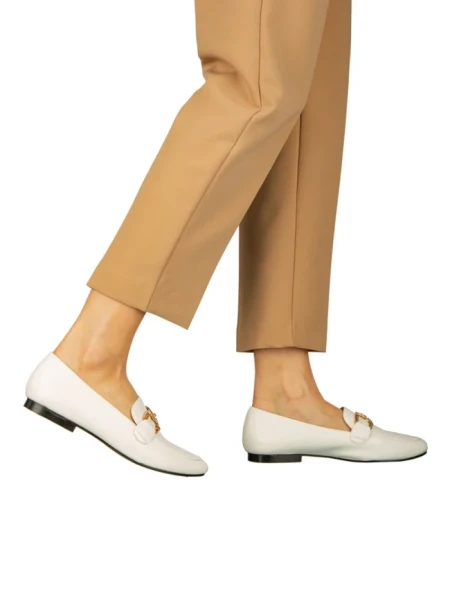 Mocasini dama albi din piele ecologica Hucci