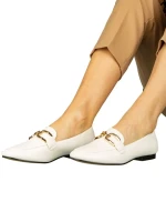 Mocasini dama albi din piele ecologica Hucci